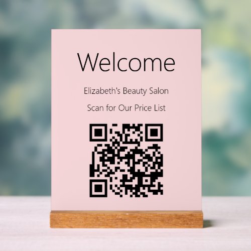 Welcome  Pale Pink Scan QR Code for Price List Acrylic Sign