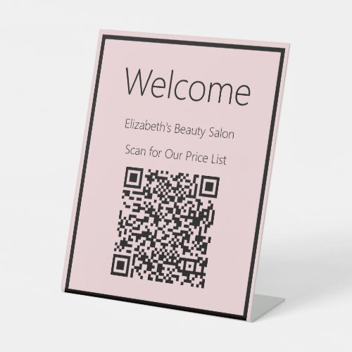 Welcome  Pale Pink Scan QR Code for Price List Pedestal Sign