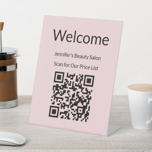 Welcome  Pale Pink Scan QR Code Template Pedestal Sign