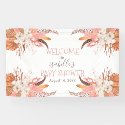 Welcome Pampas Grass Orchid Blooms Baby Shower  Banner