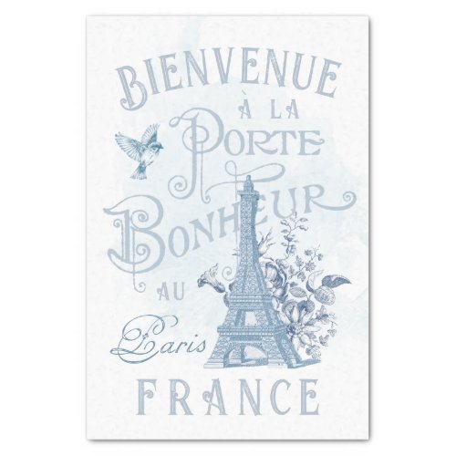Welcome Paris Eiffel Tower Blue French Decoupage Tissue Paper