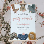 Welcome Party Animals Safari Girl Birthday Party  Foam Board<br><div class="desc">Cute safari theme birthday party welcome sign featuring illustration of zoo animals (giraffe,  snow leopard,  rhino,  lion,  elephant,  and zebra) with pink flowers,  crowns,  and party hats. The text says "welcome party animals." Perfect for a girl's birthday.</div>