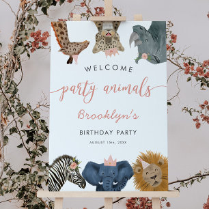Welcome Party Animals Safari Girl Birthday Party  Foam Board