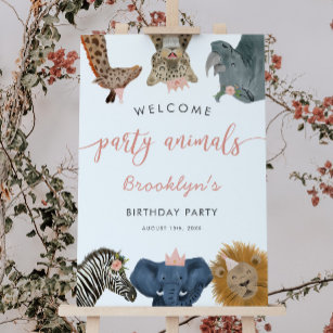 Welcome Party Animals Safari Girl Birthday Party  Foam Board