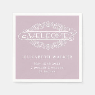 welcome party baby girl blush monogram napkins