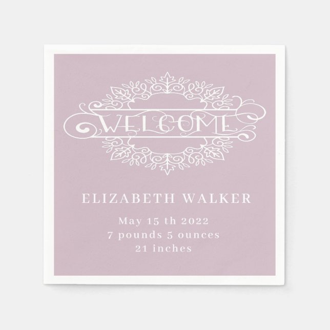 welcome party baby girl blush monogram napkins (Front)