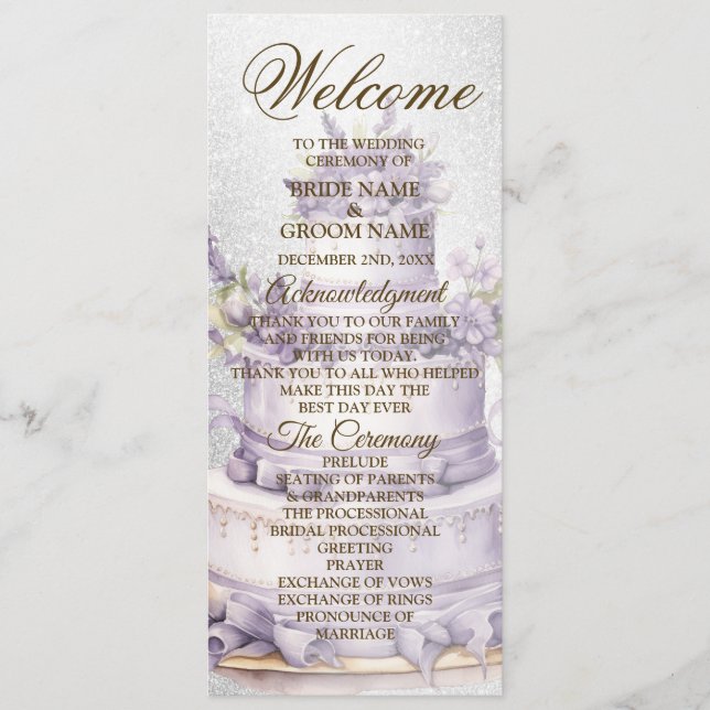 Welcome Party Cake Lavender Floral Elegant Wedding Program (Front)