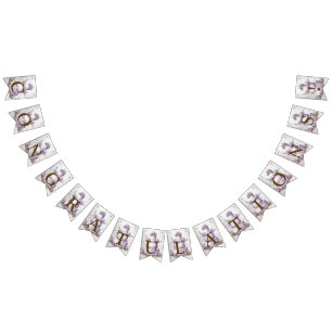 Welcome Party Cake Lavender Floral Watercolor Bunting Flags