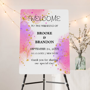 Welcome Party Colorful Pink Floral Golden Frame Foam Board