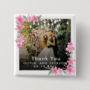 Welcome Party Pink Floral Golden Frame wedding Button