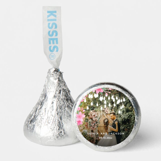 Welcome Party Pink Floral Golden Frame wedding Hershey®'s Kisses® (Front)