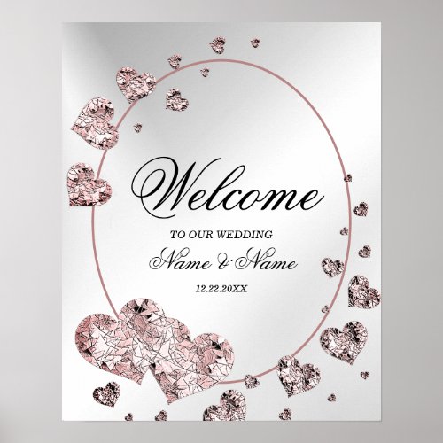 Welcome Party Pink Peach Shiny Hearts Geometric Poster