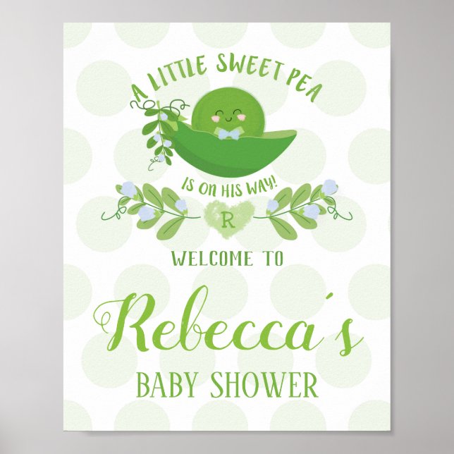 Welcome Party Signs Sweet Pea Baby Shower Boy (Front)