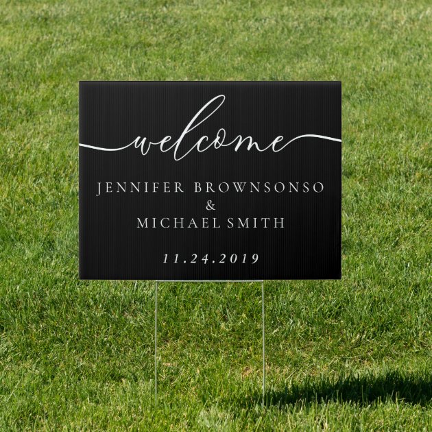 Welcome Party Simple Wedding black Sign