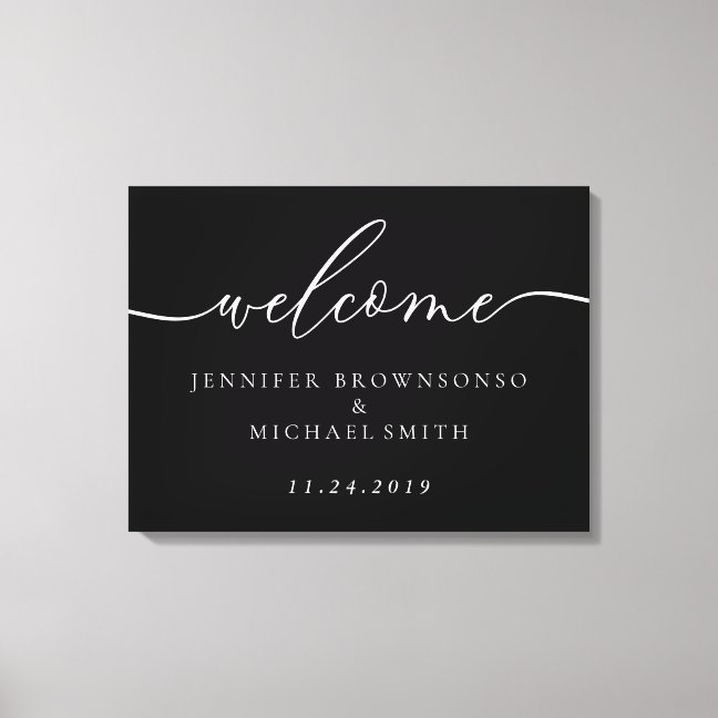 Welcome Party Simple Wedding Modern black Canvas Print