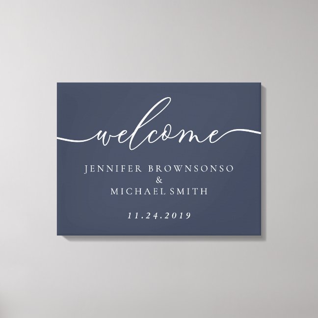 Welcome Party Simple Wedding Modern Navy Canvas Print