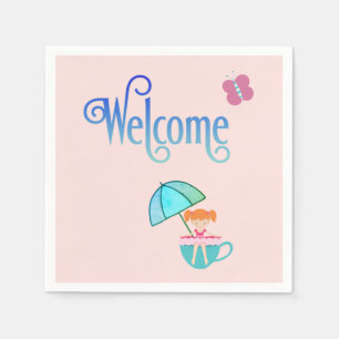 Welcome Party Teacup Girl Butterfly Square  Napkins