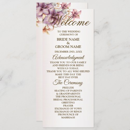 Welcome Party Watercolor Boho Pink Flowers  Program