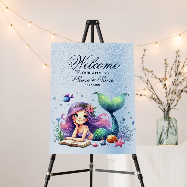 Welcome Party Watercolor Mermaid Sea Life Cute Foam Board (In Situ (Stand))