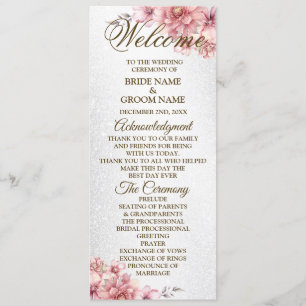 Welcome Party Wedding Pink Watercolor Flower Shiny Program
