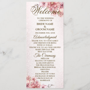 Welcome Party Wedding Pink Watercolor Flower Shiny Program