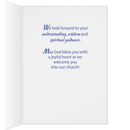 Welcome Pastor, Blue Cross on Gray Wood Background (Inside (Right))