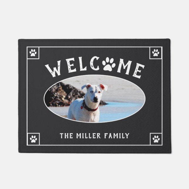 Welcome Paw Print - Dog Photo Doormat (Front)