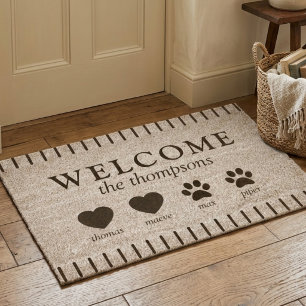Welcome Paw Print Family Fiber Doormat