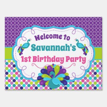 Welcome Peacock Birthday Party Yard Sign by TiffsSweetDesigns at Zazzle