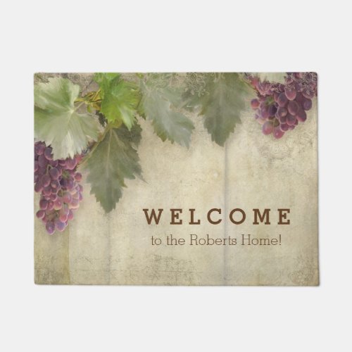 Welcome Personalized Elegant Rustic Vineyard Wine Doormat
