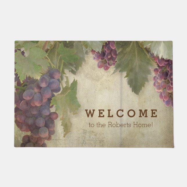 Welcome Personalized Elegant Rustic Vineyard Wine Doormat (Front)