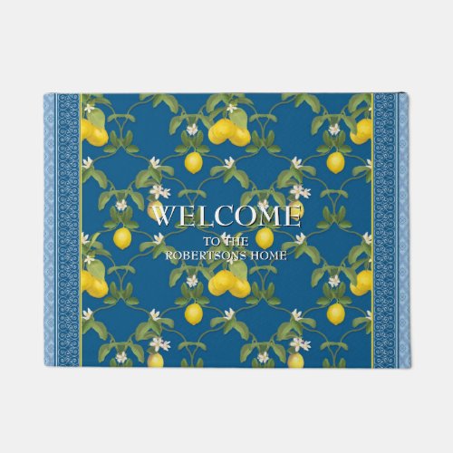 Welcome Personalized Family Lemon Flower Trellis Doormat