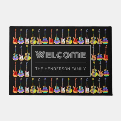 Welcome Personalized Family Name Colorful Guitars  Doormat