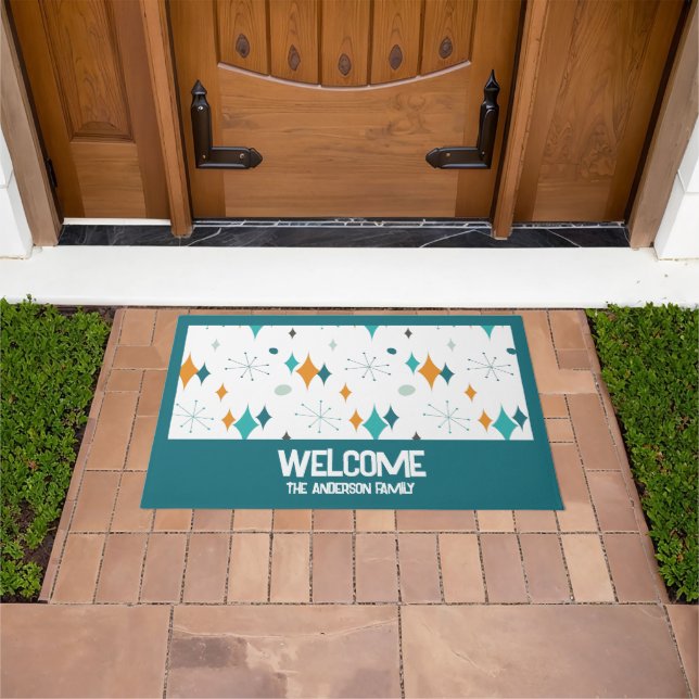 Welcome Personalized Family Name Retro Starburst Doormat (Outdoor)