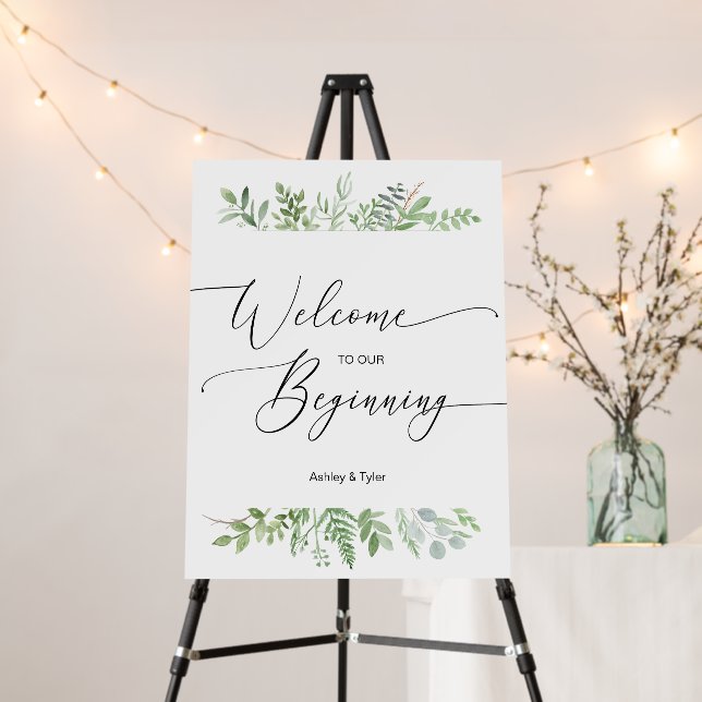 Welcome Personalized Greenery Wedding Sign (In Situ (Stand))
