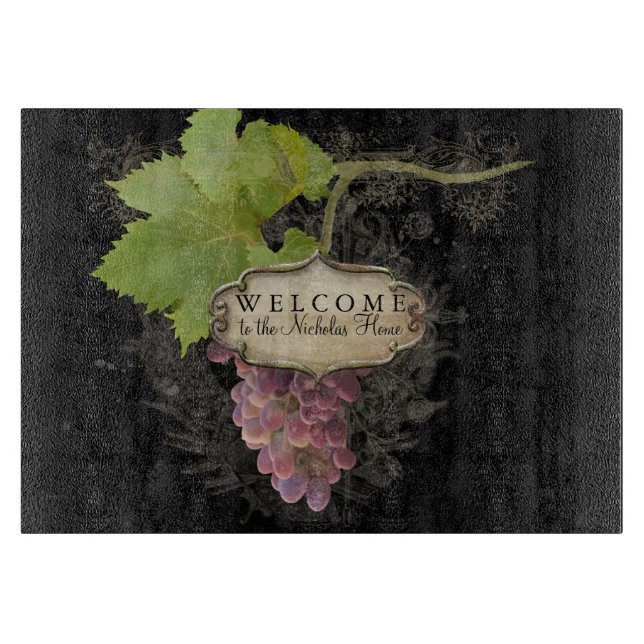 Welcome Personalized Home Pinot Noir Grapes Wine Cutting Board (Front)