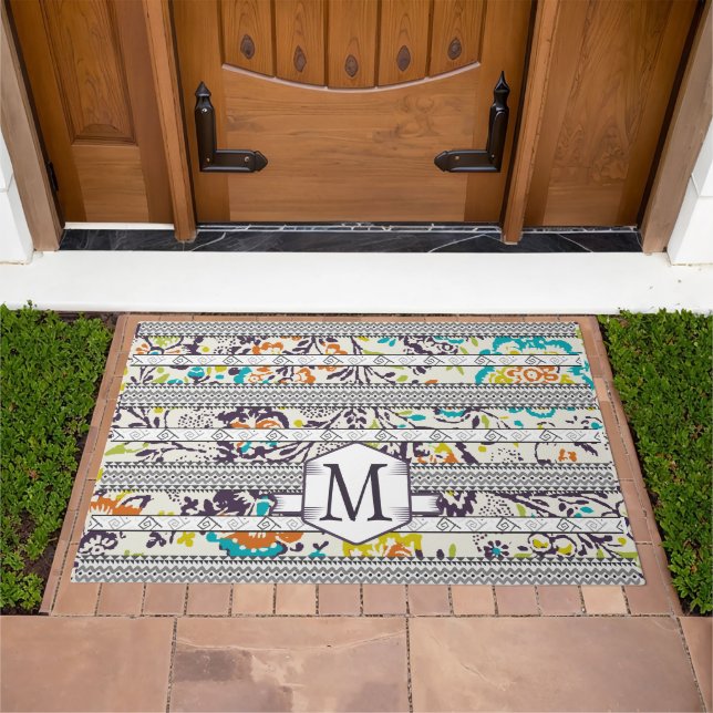 Welcome Personalized Monogram Vintage Floral Doormat (Outdoor)
