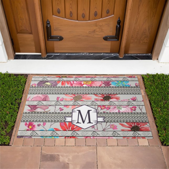 Welcome Personalized Monogram Vintage Floral Doormat (Outdoor)