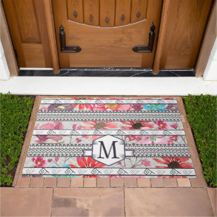 Welcome Personalized Monogram Vintage Floral Doormat
