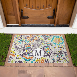 Welcome Personalized Monogram Vintage Floral Doormat