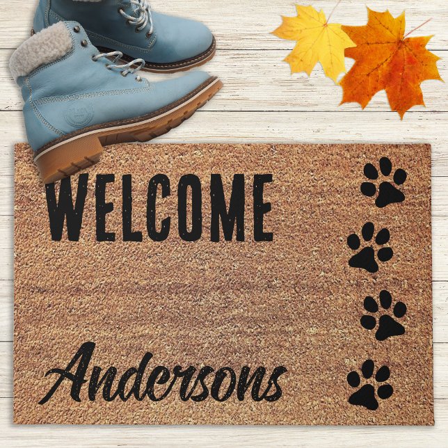 Welcome Personalized - Paw Prints - Dog Lover Doormat (Creator Uploaded)