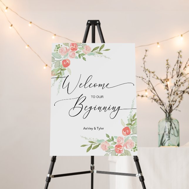 Welcome Personalized Peach and Blush Wedding Sign (In Situ (Stand))
