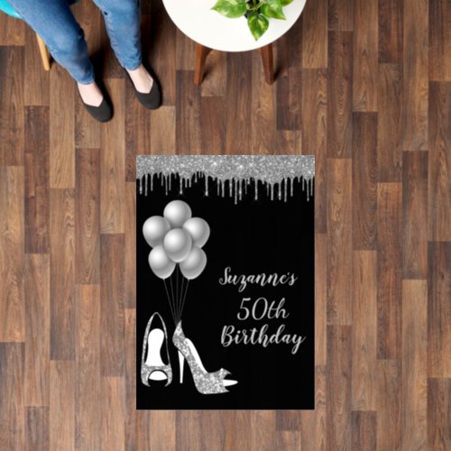 Welcome Personalized Shoes Birthday Party Silver   Floor Decals