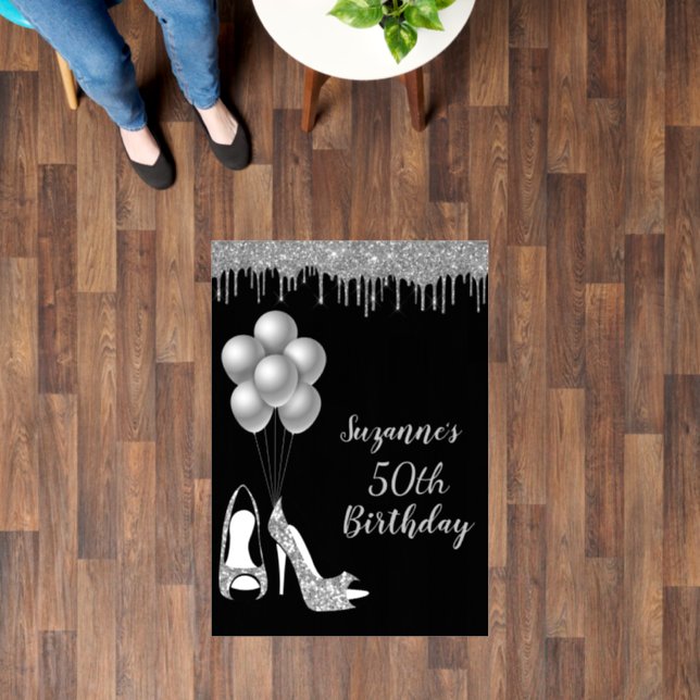 Welcome Personalized Shoes Birthday Party Silver   Floor Decals (Floor)