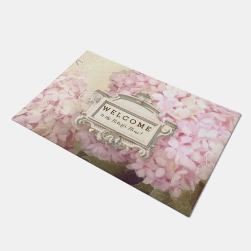 Welcome Personalized Vintage Style Pink Hydrangea Doormat