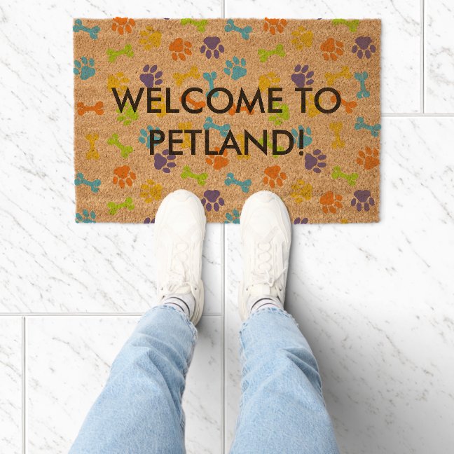 Welcome Pet Shop Dog Cat Bone Paws Fiber Doormat
