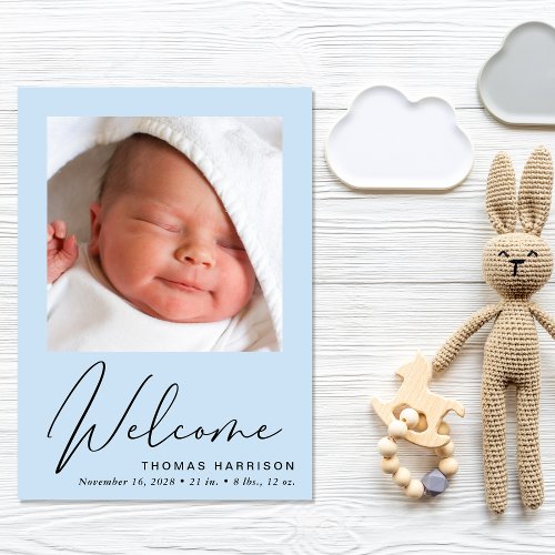 Welcome Photo Collage Baby Boy Blue Birth Announcement
