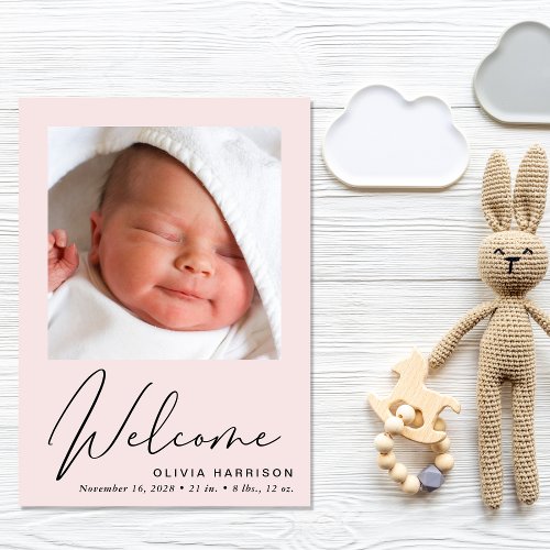 Welcome Photo Collage Baby Girl Pink Birth Announcement