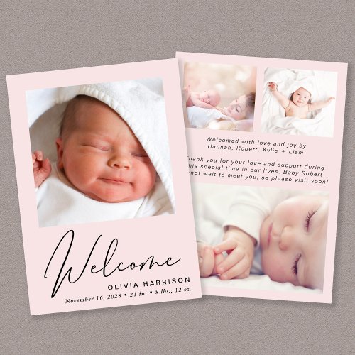 Welcome Photo Collage Baby Girl Pink Birth Announcement