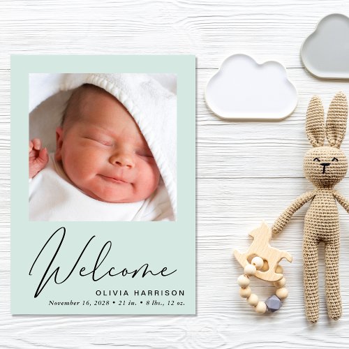 Welcome Photo Collage Mint Green Birth Announcement